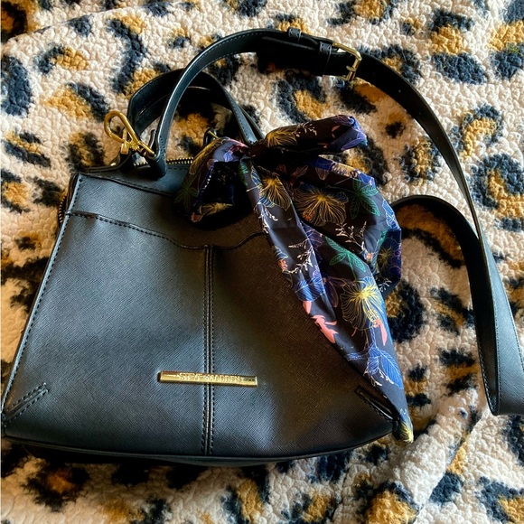 STEVE MADDEN BLACK SMALL PURSE WITH SCARF ACCENT AND DETACHABLE STRAP - Picture 1 of 9
